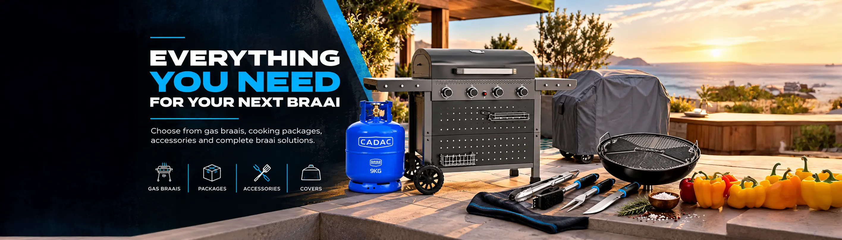 Everything you need for your next braai: Cadac BraaiMaxx gas braais, cooking packages, accessories and complete braai solutions. Shop the packages.