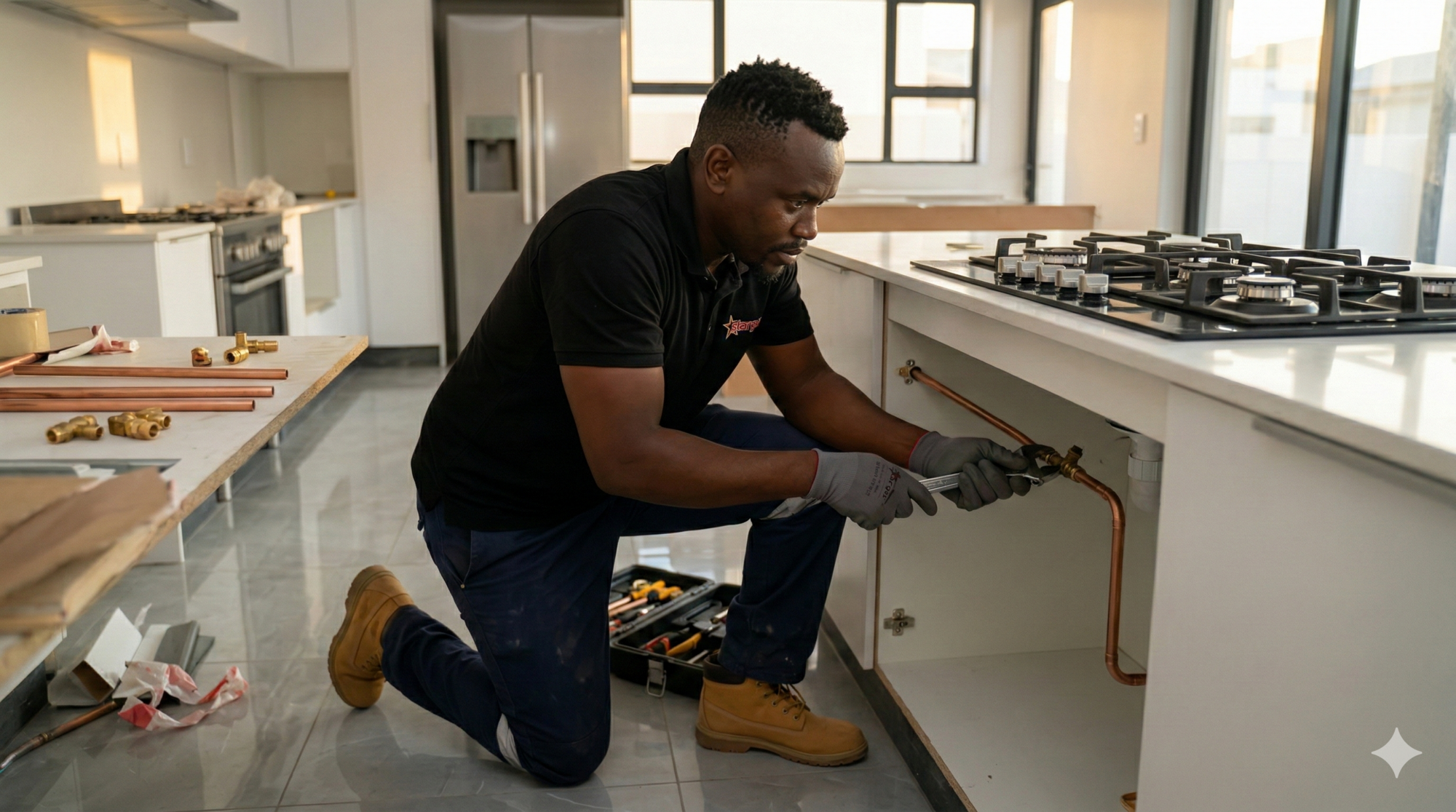 Professional gas installation in progress